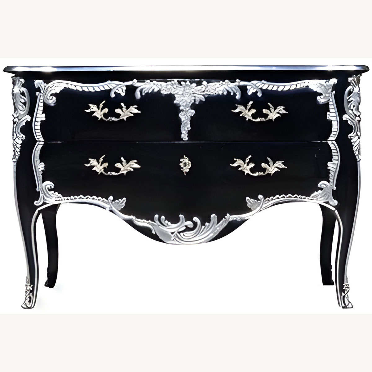 A Black Duboy 2 Drawer Chest Baroque Fabulous French Reproduction Louis Xvi Rococo Commode With Gold Or Silver 2 - Hampshire Barn Interiors - A Black Duboy 2 Drawer Chest Baroque Fabulous French Reproduction Louis Xvi Rococo Commode With Gold Or Silver -