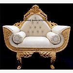 A Catherine Ornate Gold Royal Wedding 3 Piece Set Suite One Sofa And Two Chairs In Faux Cream Leather With Diamond Crystal Buttons 3 - Hampshire Barn Interiors - A Catherine Ornate Gold Royal Wedding 3 Piece Set / Suite (One Sofa And Two Chairs) In Faux Cream Leather With Diamond Crystal Buttons -