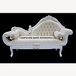 A French Chateau Style Ornate Amberley Medium Chaise Longue In Antique White And Ivory Fabric 1 - Hampshire Barn Interiors - A French Chateau Style Ornate Amberley Medium Chaise Longue In Antique White And Ivory Fabric -
