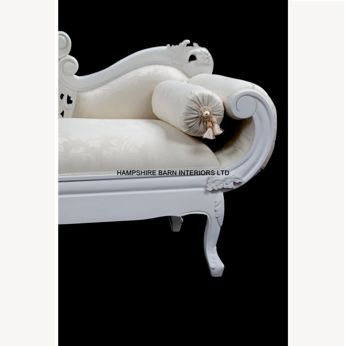 A French Chateau Style Ornate Amberley Medium Chaise Longue In Antique White And Ivory Fabric 4 - Hampshire Barn Interiors - A French Chateau Style Ornate Amberley Medium Chaise Longue In Antique White And Ivory Fabric -