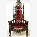 A Gothic Lion King Throne Chair In Mahogany And Red Velvet 1 - Hampshire Barn Interiors - A Gothic Lion King Throne Chair In Mahogany And Red Velvet -
