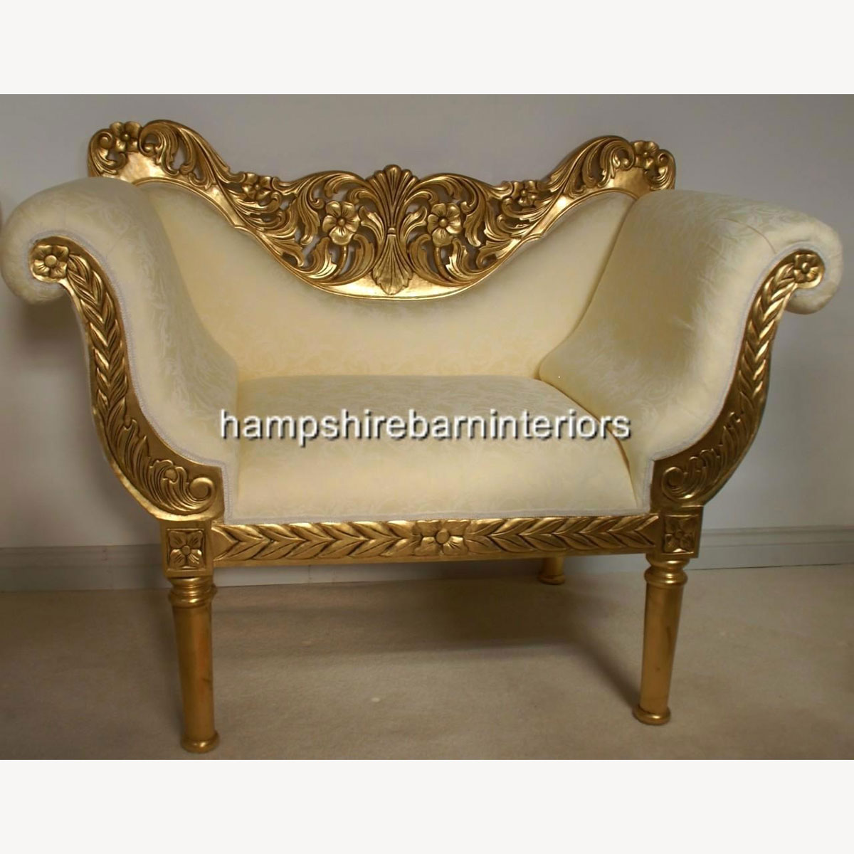 A Prianka 3 Piece Wedding Set Sofa Plus Two Chairs In Gold Leaf And Cream Optional Separate Stools Available 2 - Hampshire Barn Interiors - A Prianka 3 Piece Wedding Set (Sofa Plus Two Chairs) In Gold Leaf And Cream (Optional Separate Stools Available) -