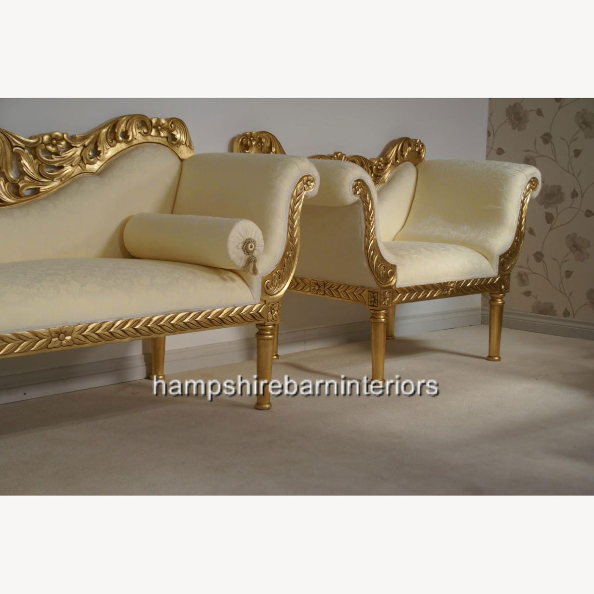 A Prianka 3 Piece Wedding Set Sofa Plus Two Chairs In Gold Leaf And Cream Optional Separate Stools Available 3 - Hampshire Barn Interiors - A Prianka 3 Piece Wedding Set (Sofa Plus Two Chairs) In Gold Leaf And Cream (Optional Separate Stools Available) -