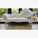 An Antique White Ornate Medium Hampshire Chaise with ivory cream fabric with crystal buttoning 5 - Hampshire Barn Interiors - Antique White Ornate Medium Hampshire Chaise With Ivory Cream Fabric With Crystal Buttoning -