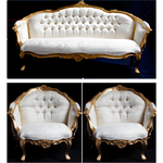 An Ascot Three Piece Salon Set Sofa Plus Two Armchairs Shown In Gold Leaf With Ivory Cream Fabric 1 - Hampshire Barn Interiors - An Ascot Three Piece Salon Set (Sofa Plus Two Armchairs) Shown In Gold Leaf With Ivory Cream Fabric -