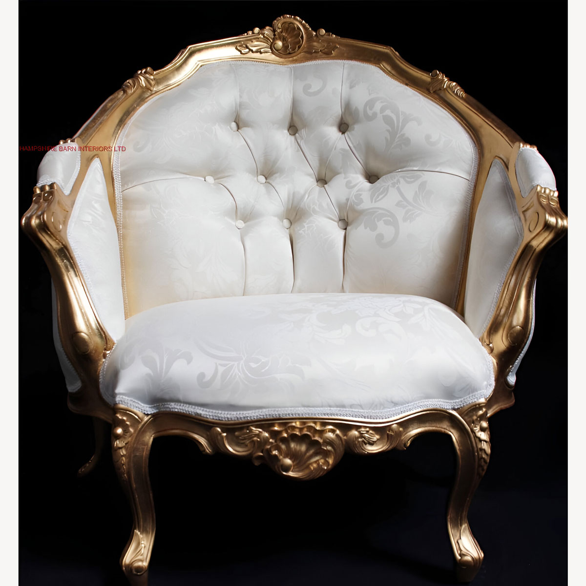 An Ascot Three Piece Salon Set Sofa Plus Two Armchairs Shown In Gold Leaf With Ivory Cream Fabric 3 - Hampshire Barn Interiors - An Ascot Three Piece Salon Set (Sofa Plus Two Armchairs) Shown In Gold Leaf With Ivory Cream Fabric -
