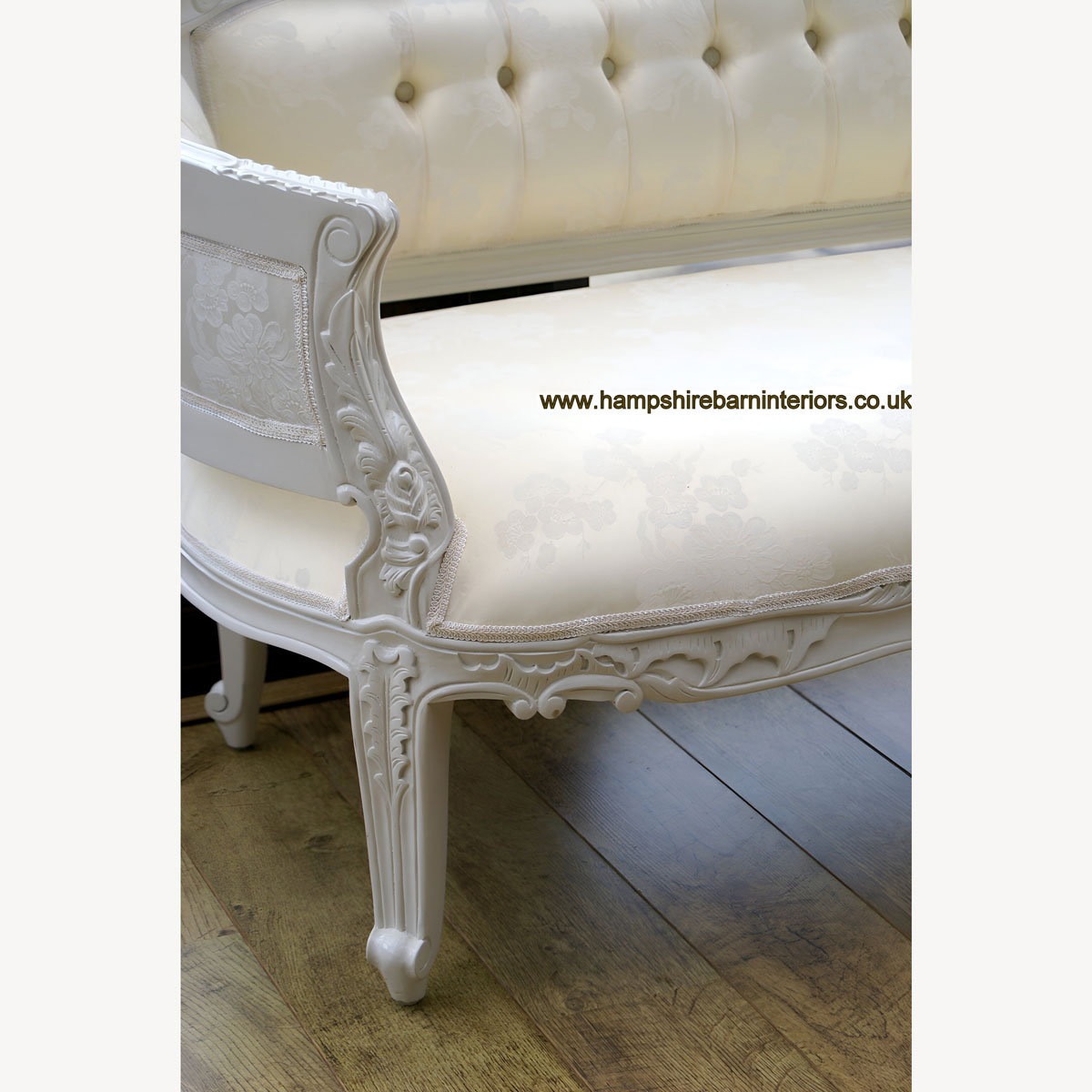 Anna Belle Chaise Antique White With Ivory Fabric 3 - Hampshire Barn Interiors - Anna Belle Chaise Antique White With Ivory Fabric -