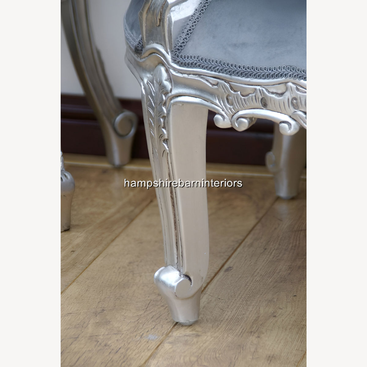 Anna Belle Chaise In Silver Leaf And Silver Grey Velvet Or Gold Leaf With Gold Velvet 3 - Hampshire Barn Interiors - Anna Belle Chaise In Silver Leaf And Silver Grey Velvet Or Gold Leaf With Gold Velvet -