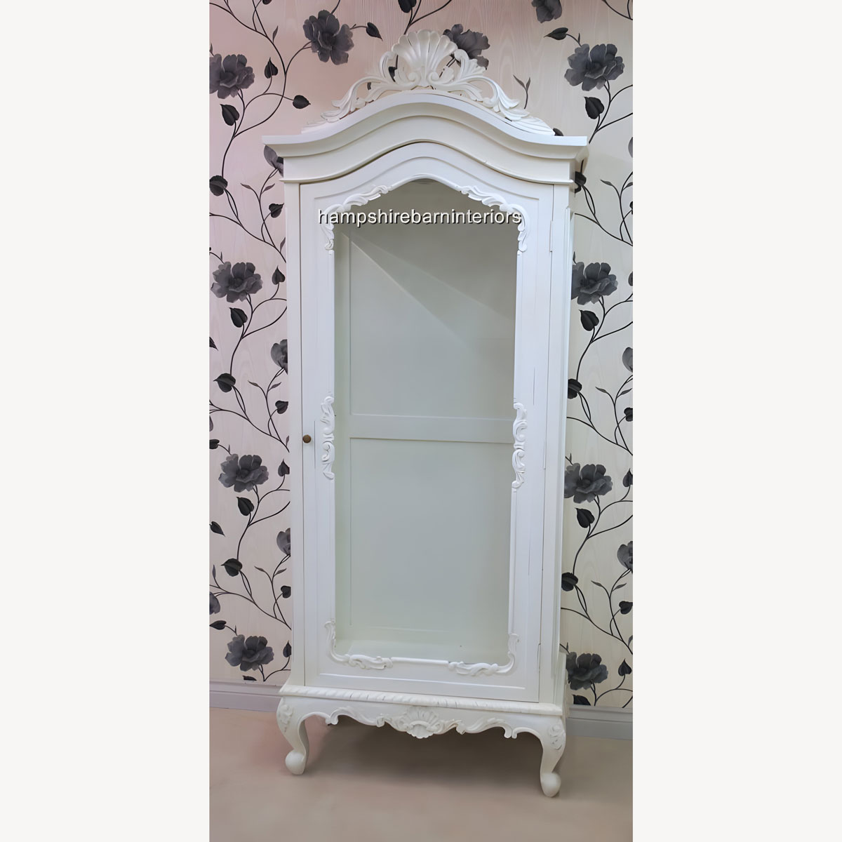 Antique White Display Cabinet Louis Style Wall Unit Display Cabinet French Style Chic Distressed Painted 1 - Hampshire Barn Interiors - Antique White Display Cabinet Louis Style Wall Unit Display Cabinet French Style Chic Distressed Painted -