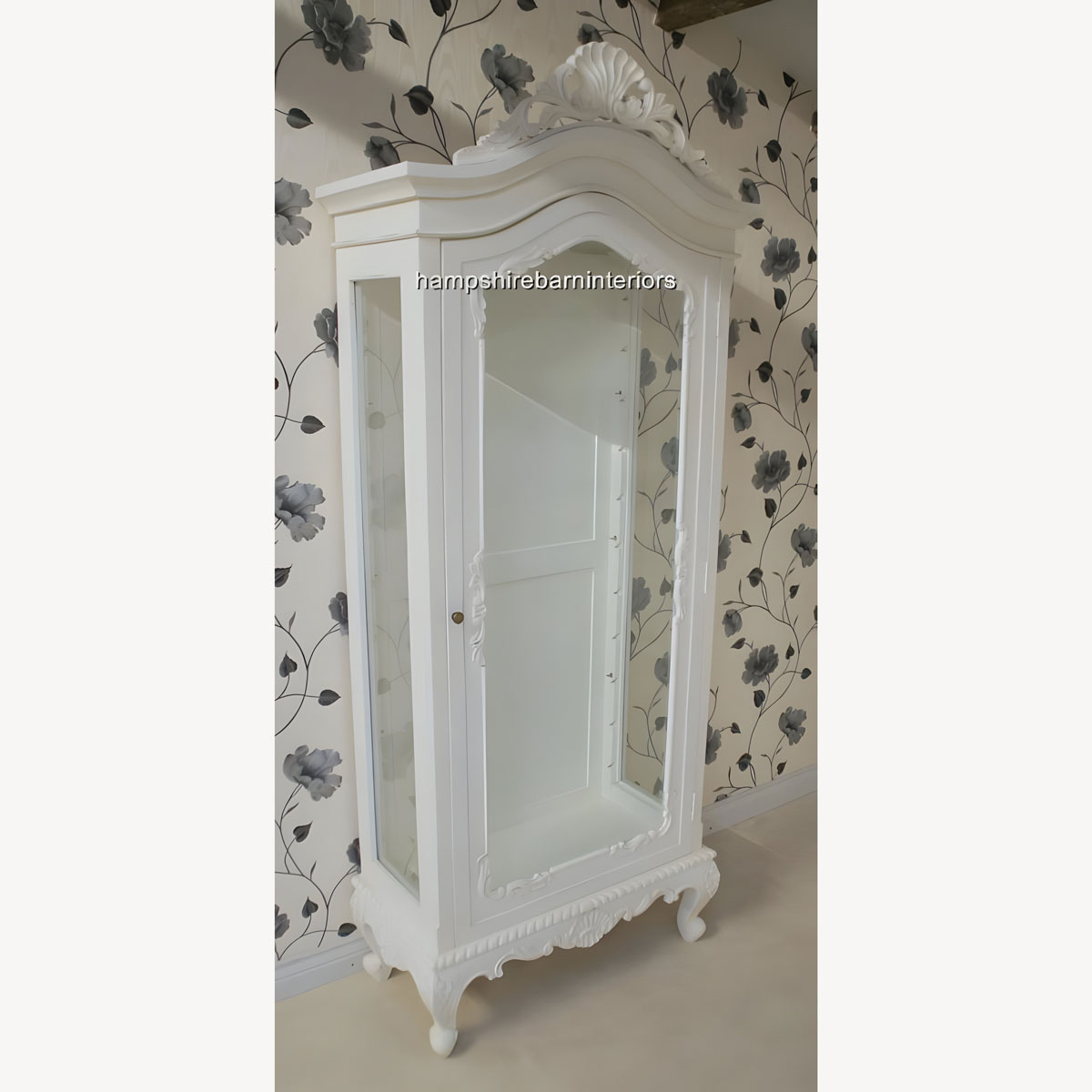 Antique White Display Cabinet Louis Style Wall Unit Display Cabinet French Style Chic Distressed Painted 5 - Hampshire Barn Interiors - Antique White Display Cabinet Louis Style Wall Unit Display Cabinet French Style Chic Distressed Painted -