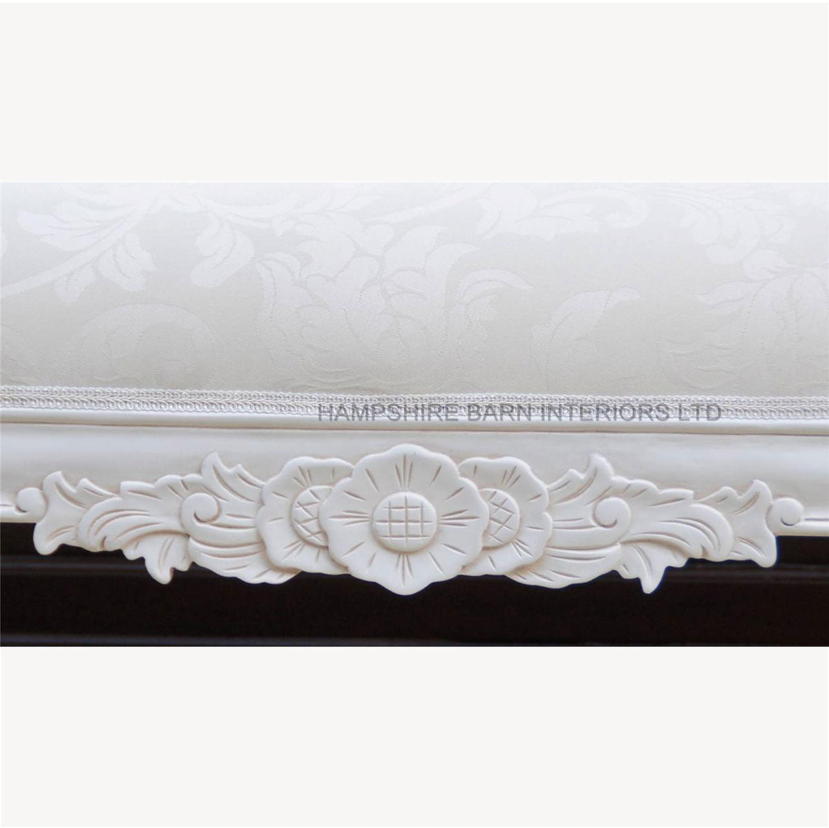 Antique White Ornate Medium Hampshire Chaise With Ivory Cream Fabric With Crystal Buttoning 2 - Hampshire Barn Interiors - Antique White Ornate Medium Hampshire Chaise With Ivory Cream Fabric With Crystal Buttoning -