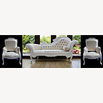 Antique White Wedding Stage Set 3 Piece Chaise Plus Two Matching Chairs With Crystals 1 - Hampshire Barn Interiors - Antique White Wedding Stage Set 3 Piece Chaise Plus Two Matching Chairs With Crystals -