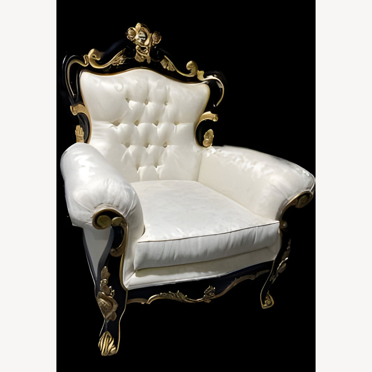 Antiqued Gold Leaf Louis Huge Arm Chair Black With Gold Shop Home Diva Shown In An Ivory Cream Damask Type Fabric 6 - Hampshire Barn Interiors - Antiqued Gold Leaf Louis Huge Arm Chair Black With Gold Shop Home Diva Shown In An Ivory Cream Damask Type Fabric -