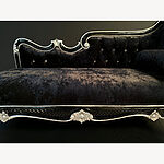 Armani Chaise Longue In Black With Silver Detailing And Blackberry Crushed Velvet Crystal Buttons Smaller Version 2 - Hampshire Barn Interiors - Armani Chaise Longue In Black With Silver Detailing And Blackberry Crushed Velvet Crystal Buttons Smaller Version -