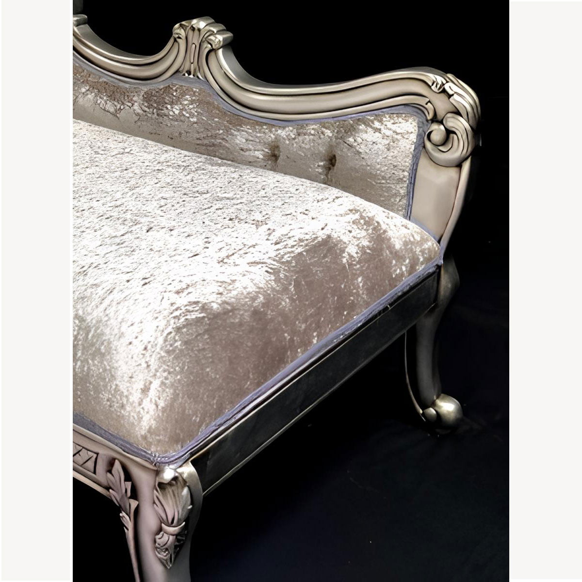 Armani Chaise Longue In Silver Leaf Mercury Silver Crushed Velvet 2 - Hampshire Barn Interiors - Home - Hampshire Barn Interiors News