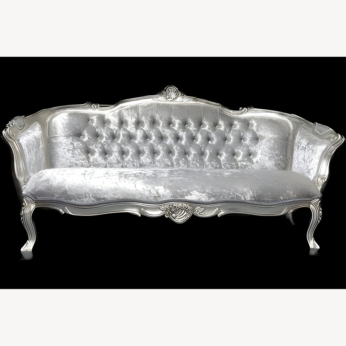 Ascot Salon Sofa Double Ended Chaise Silver Leaf Grey Silver Crushed Velvet With Crystals - Hampshire Barn Interiors - Home - Hampshire Barn Interiors News