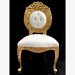 Avalon Ornate Gold Leaf Chair Upholstered In Bright White Easiclean Faux Leather With Crystal Buttons 1 - Hampshire Barn Interiors - Avalon Ornate Gold Leaf Chair Upholstered In Bright White Easiclean Faux Leather With Crystal Buttons -