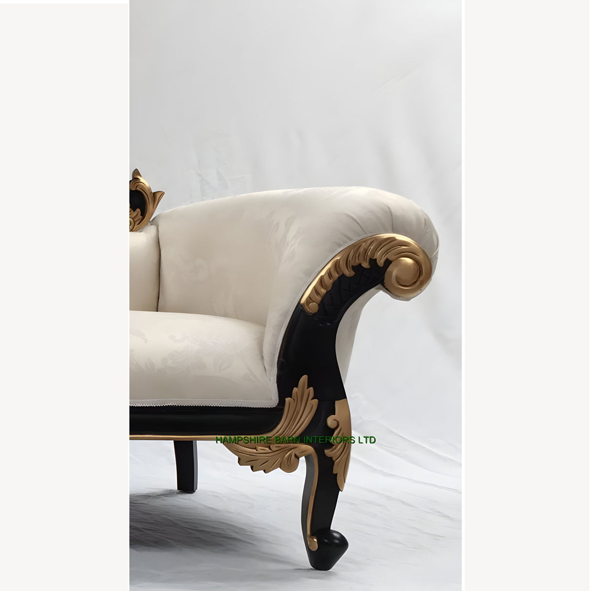 Beautiful Chaise Black Gold Frame With Ivory Cream Fabric Medium Size 4 - Hampshire Barn Interiors - Beautiful Chaise Black & Gold Frame With Ivory Cream Fabric Medium Size -