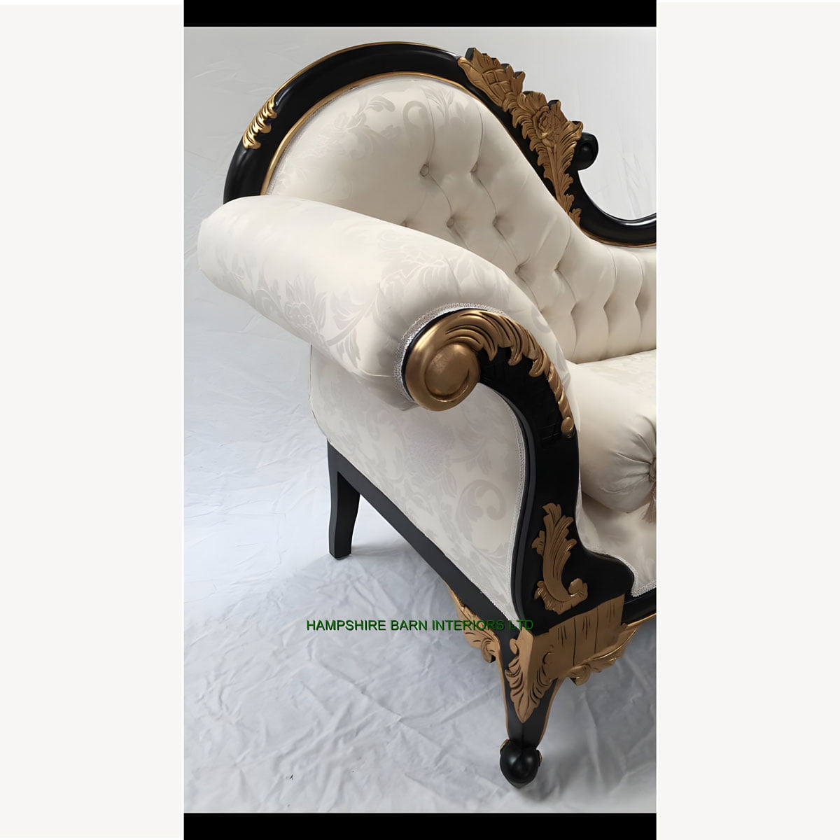 Beautiful Chaise Black Gold Frame With Ivory Cream Fabric Medium Size 6 - Hampshire Barn Interiors - Beautiful Chaise Black & Gold Frame With Ivory Cream Fabric Medium Size -