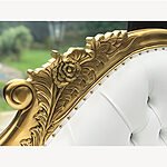 Beautiful Chaise Gold Leaf Frame With Bright White Faux Leather Medium Size With Crystal Buttons 4 - Hampshire Barn Interiors - Beautiful Chaise Gold Leaf Frame With Bright White Faux Leather Medium Size With Crystal Buttons -