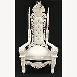 Beautiful Large Flower Rose Carved Throne Chair In Gloss Lacquered White With White Faux Leather And Crystal Buttons 1 - Hampshire Barn Interiors - Beautiful Large Flower Rose Carved Throne Chair In Gloss Lacquered White With White Faux Leather And Crystal Buttons -