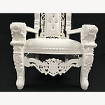 Beautiful Large Flower Rose Carved Throne Chair In Gloss Lacquered White With White Faux Leather And Crystal Buttons 2 - Hampshire Barn Interiors - Beautiful Large Flower Rose Carved Throne Chair In Gloss Lacquered White With White Faux Leather And Crystal Buttons -