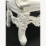 Beautiful Large Flower Rose Carved Throne Chair In Gloss Lacquered White With White Faux Leather And Crystal Buttons 3 - Hampshire Barn Interiors - Beautiful Large Flower Rose Carved Throne Chair In Gloss Lacquered White With White Faux Leather And Crystal Buttons -