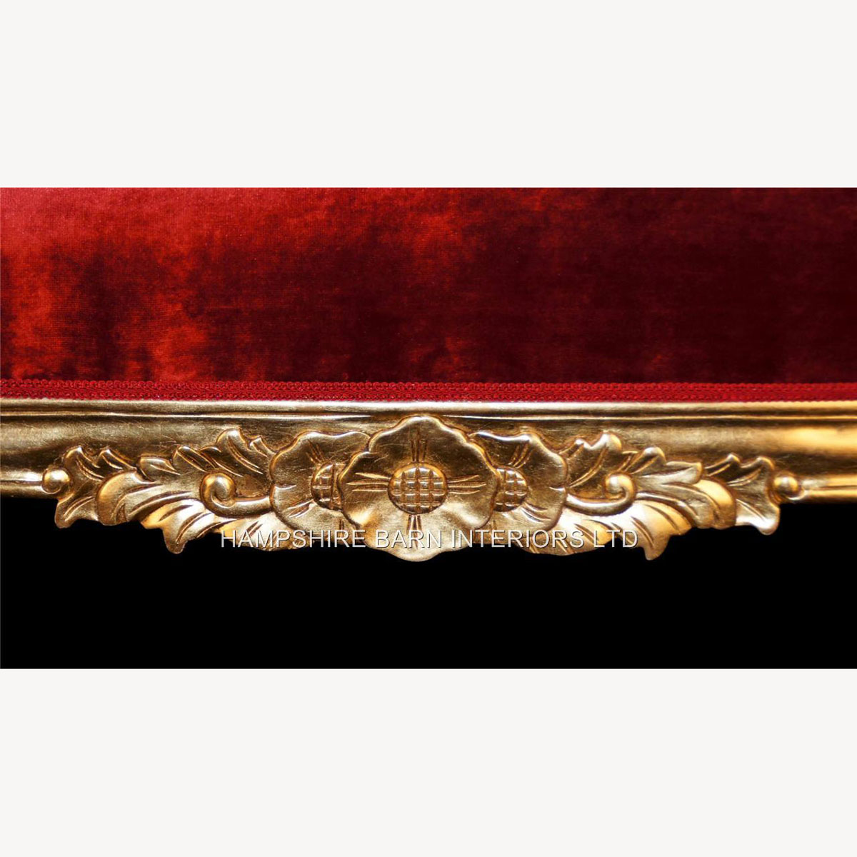 Beautiful Large Gold Leaf Red Velvet Hampshire Chaise Longue Stunning 4 - Hampshire Barn Interiors - Beautiful Large Gold Leaf & Red Velvet Hampshire Chaise Longue Stunning -