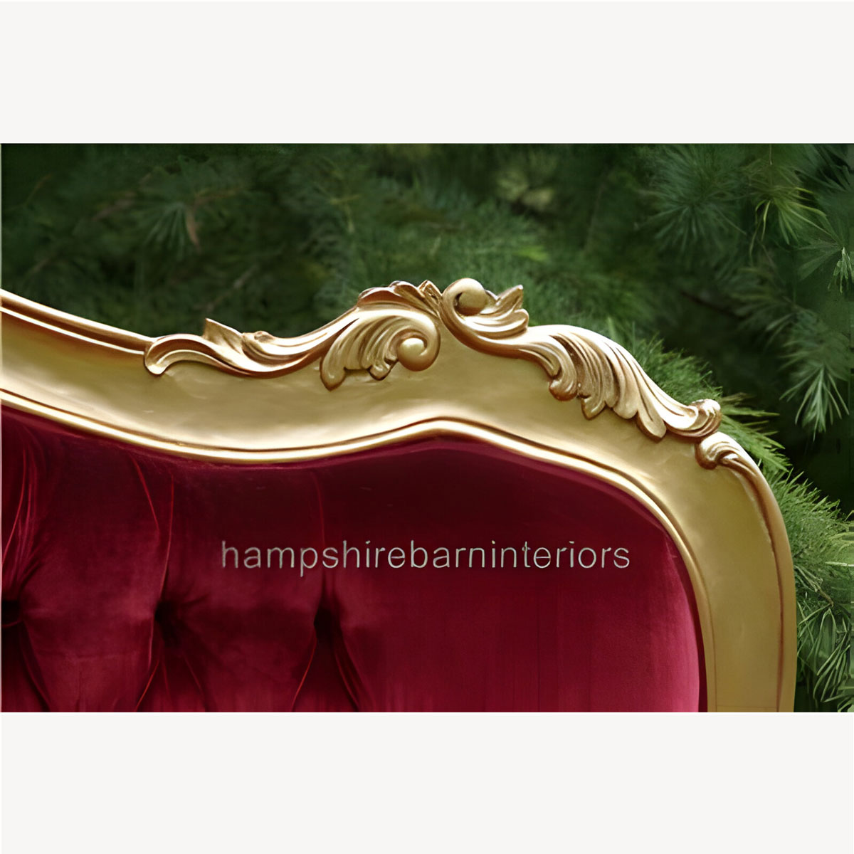 Beautiful Red Velvet And Gold Leaf Hilton Chaise Longue 4 - Hampshire Barn Interiors - Beautiful Red Velvet And Gold Leaf Hilton Chaise Longue -