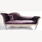 Beautiful Silver Leaf Ornate Platinum Chaise With Crushed Purple Mulberry Velvet 1 1 - Hampshire Barn Interiors - Beautiful Silver Leaf Ornate Platinum Chaise With Crushed Purple Mulberry Velvet -