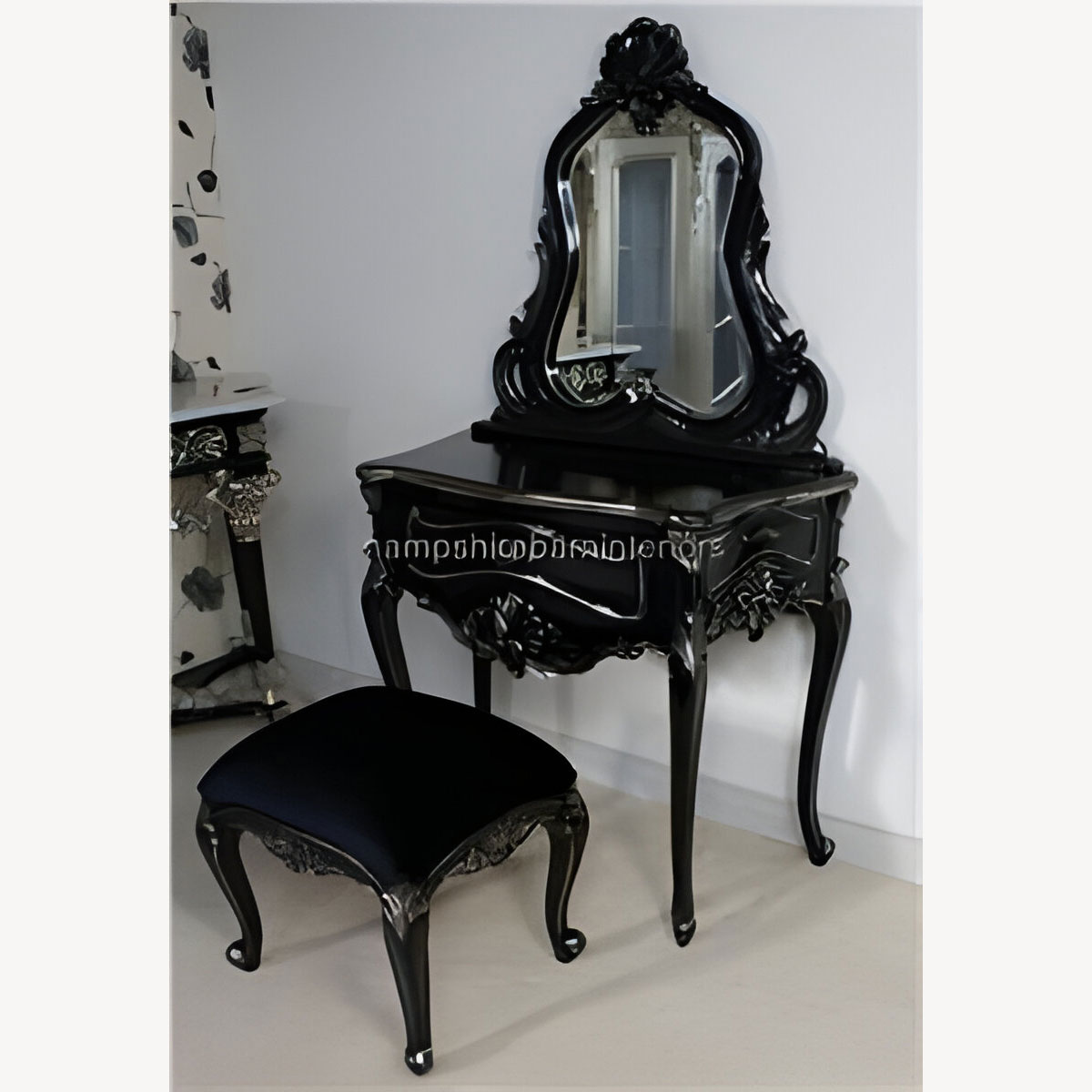 Belgravia Dressing Table Stool Shown In Silvered Black Finish Others Colours To Made To Order 1 - Hampshire Barn Interiors - Belgravia Dressing Table & Stool Shown In Silvered Black Finish Others Colours To Made To Order -