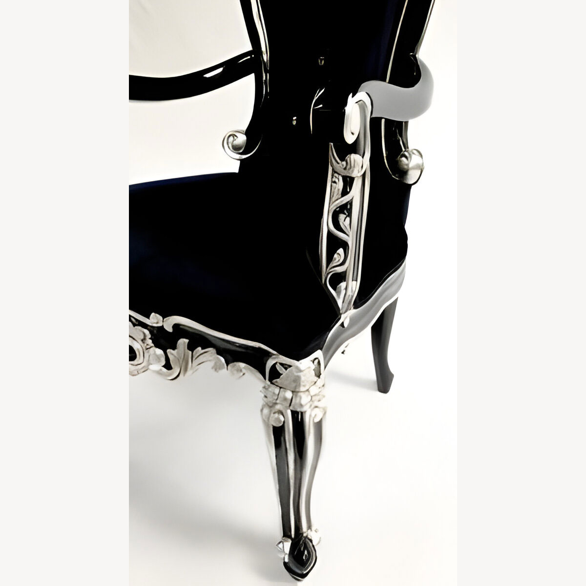 Black Mayfair Dining Carver Throne Black And Silver Baroque With Crystal Buttons 4 - Hampshire Barn Interiors - Black Mayfair Dining Carver Throne Black And Silver Baroque With Crystal Buttons -