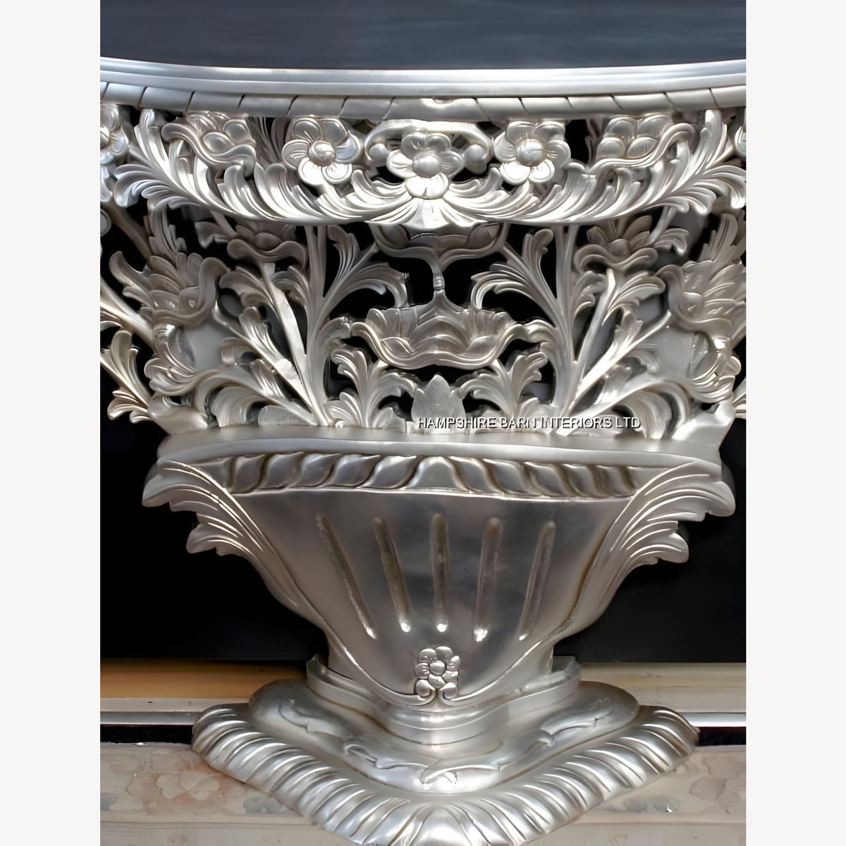 Bouquet De Fleur Silver Leaf Hall Console Table Flower Carved Mahogany Also In Gold 3 - Hampshire Barn Interiors - Bouquet De Fleur Silver Leaf Hall Console Table Flower Carved Mahogany ( Also In Gold) -