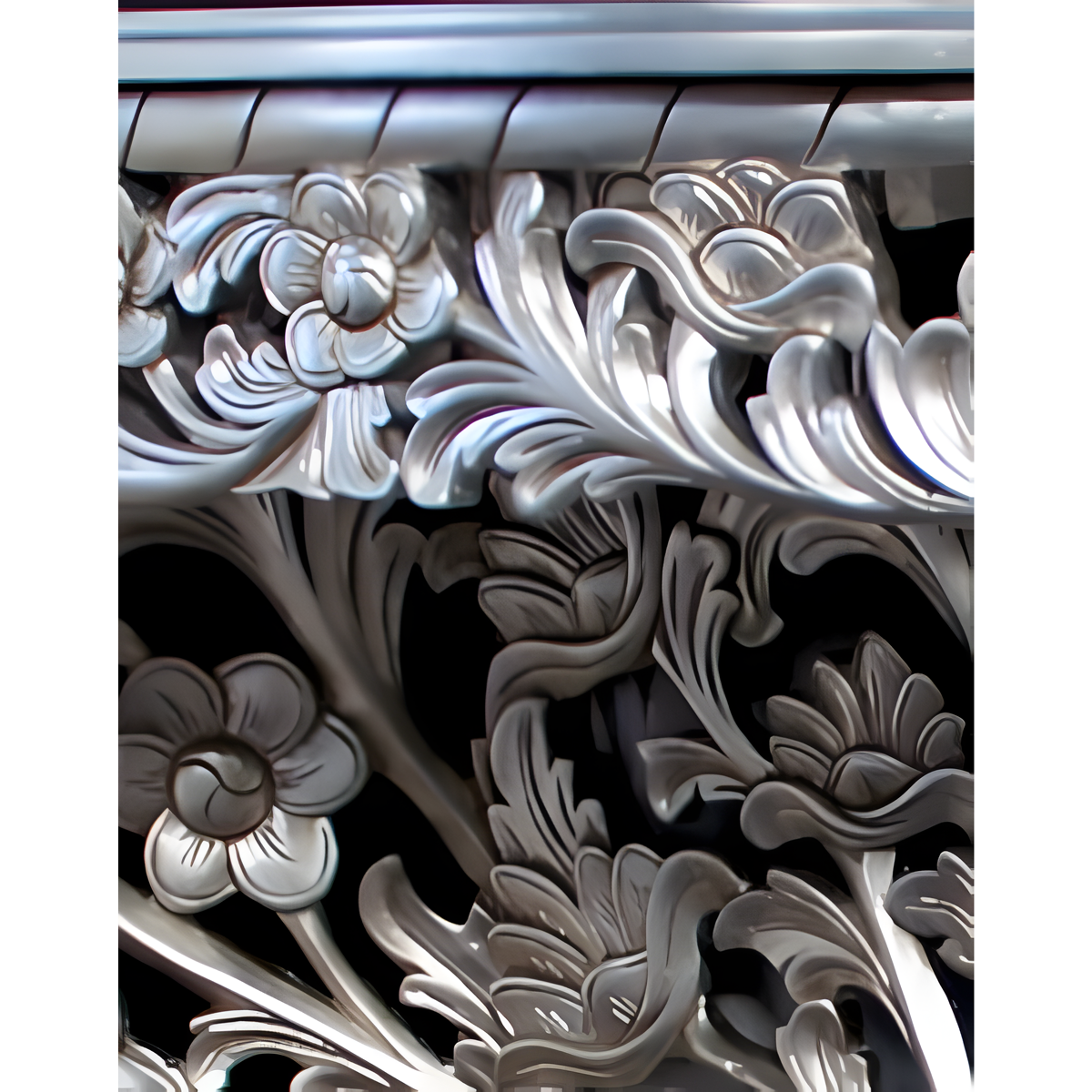 Bouquet De Fleur Silver Leaf Hall Console Table Flower Carved Mahogany Also In Gold 5 - Hampshire Barn Interiors - Bouquet De Fleur Silver Leaf Hall Console Table Flower Carved Mahogany ( Also In Gold) -
