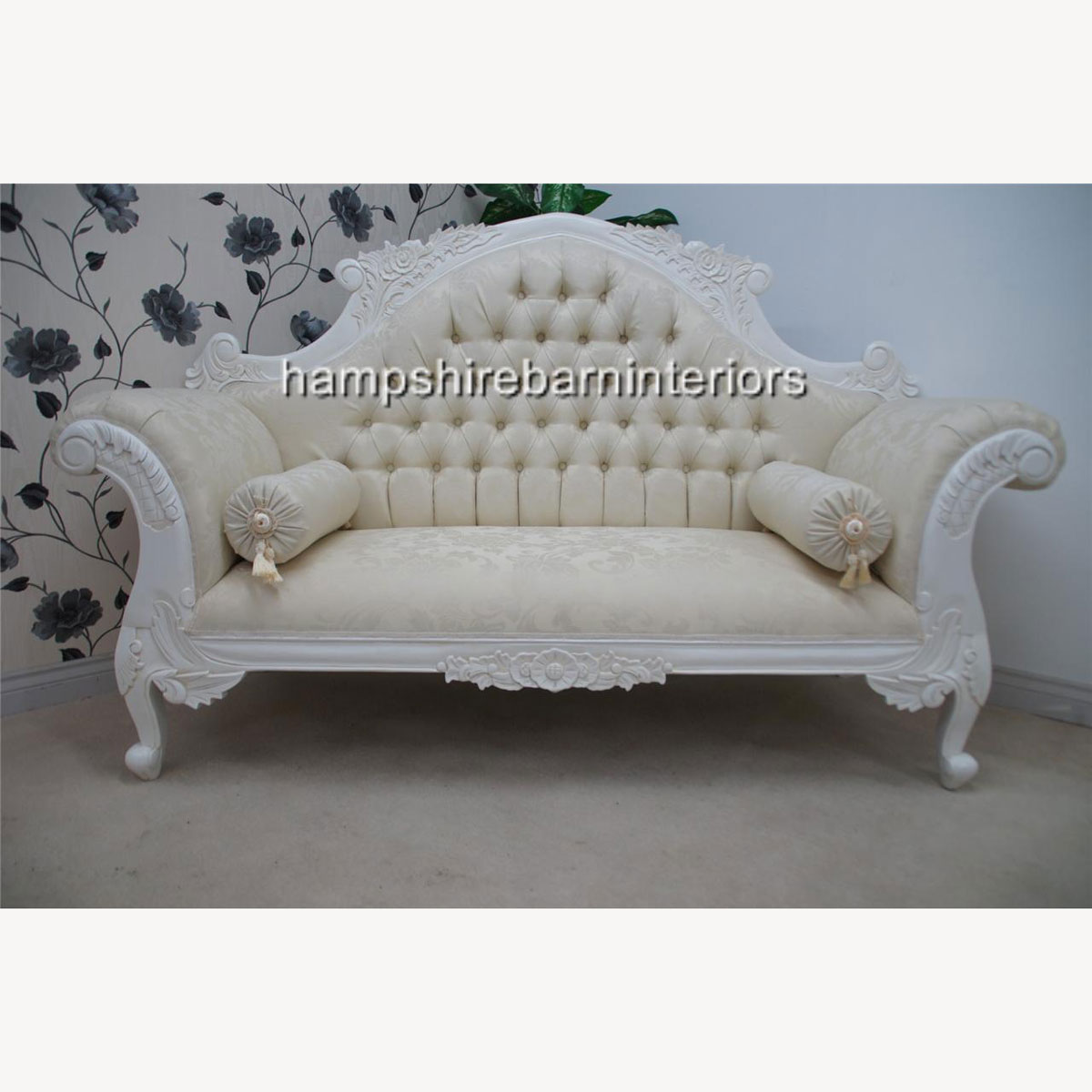 Charles Louis Chaise Cuddler Love Seat Sofa White Finish With Ivory Fabric 1 - Hampshire Barn Interiors - Home - Hampshire Barn Interiors News