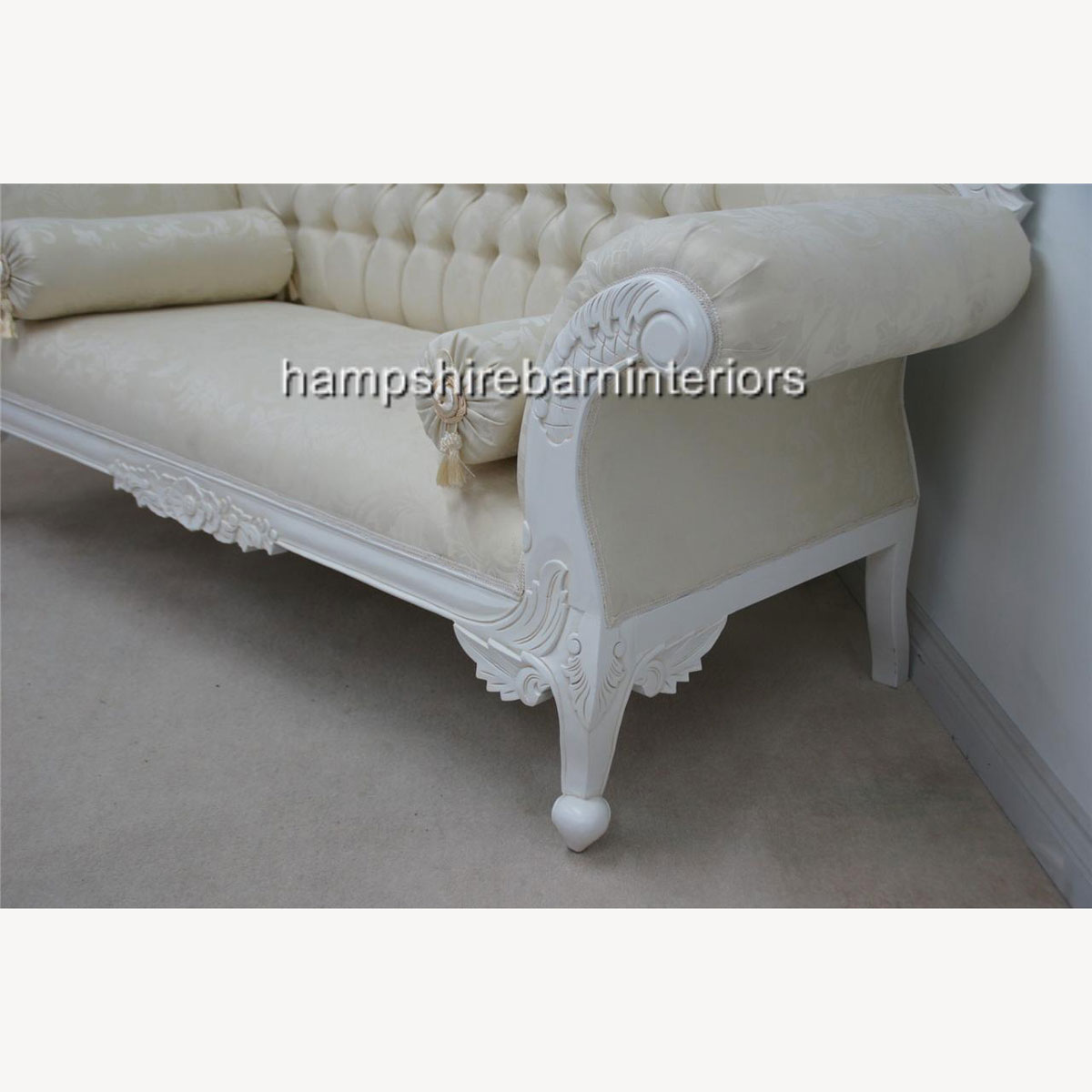 Charles Louis Chaise Cuddler Love Seat Sofa White Finish With Ivory Fabric 2 - Hampshire Barn Interiors - Home - Hampshire Barn Interiors News