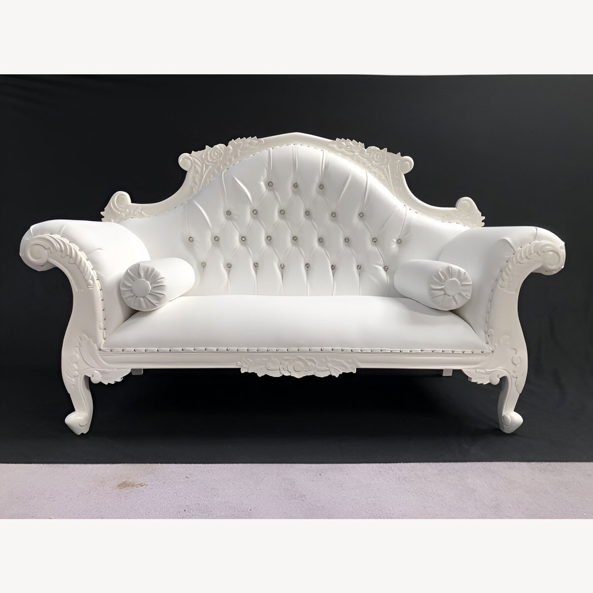 Charles Louis Cuddler Love Seat Chaise Sofa In Gloss White Frame With White Faux Leather And Crystals 1 - Hampshire Barn Interiors - Charles Louis Cuddler Love Seat Chaise Sofa In Gloss White Frame With White Faux Leather And Crystals -