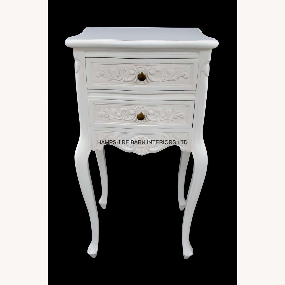 Chateau French Style White Painted Bedside Cabinet Or Lamp Table 2 Drawers 1 - Hampshire Barn Interiors - Chateau French Style White Painted Bedside Cabinet Or Lamp Table 2 Drawers -