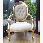 Chatsworth Chair In Gold Leaf And Cream Faux Leather Now With Diamond Crystal Buttons 1 - Hampshire Barn Interiors - Chatsworth Chair In Gold Leaf And Cream Faux Leather Now With Diamond Crystal Buttons -