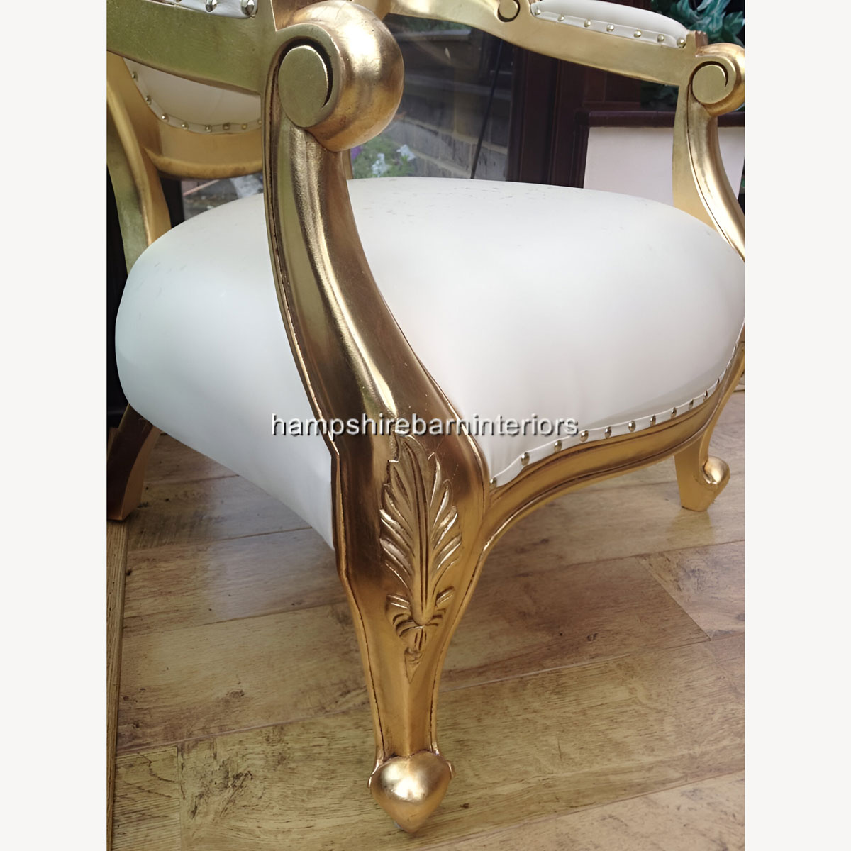 Chatsworth Chair In Gold Leaf And Cream Faux Leather Now With Diamond Crystal Buttons 5 - Hampshire Barn Interiors - Chatsworth Chair In Gold Leaf And Cream Faux Leather Now With Diamond Crystal Buttons -