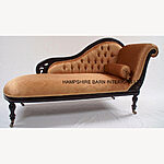 Classical Victorian Style Gold Chaise Longue With Castors With Gold Fabric 4 - Hampshire Barn Interiors - Classical Victorian Style Gold Chaise Longue With Castors With Gold Fabric -