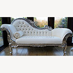 Diamond Silver Leaf Medium Hampshire Chaise With White Faux Leather And Crystal Buttons 1 - Hampshire Barn Interiors - Diamond Silver Leaf Medium Hampshire Chaise With White Faux Leather And Crystal Buttons -