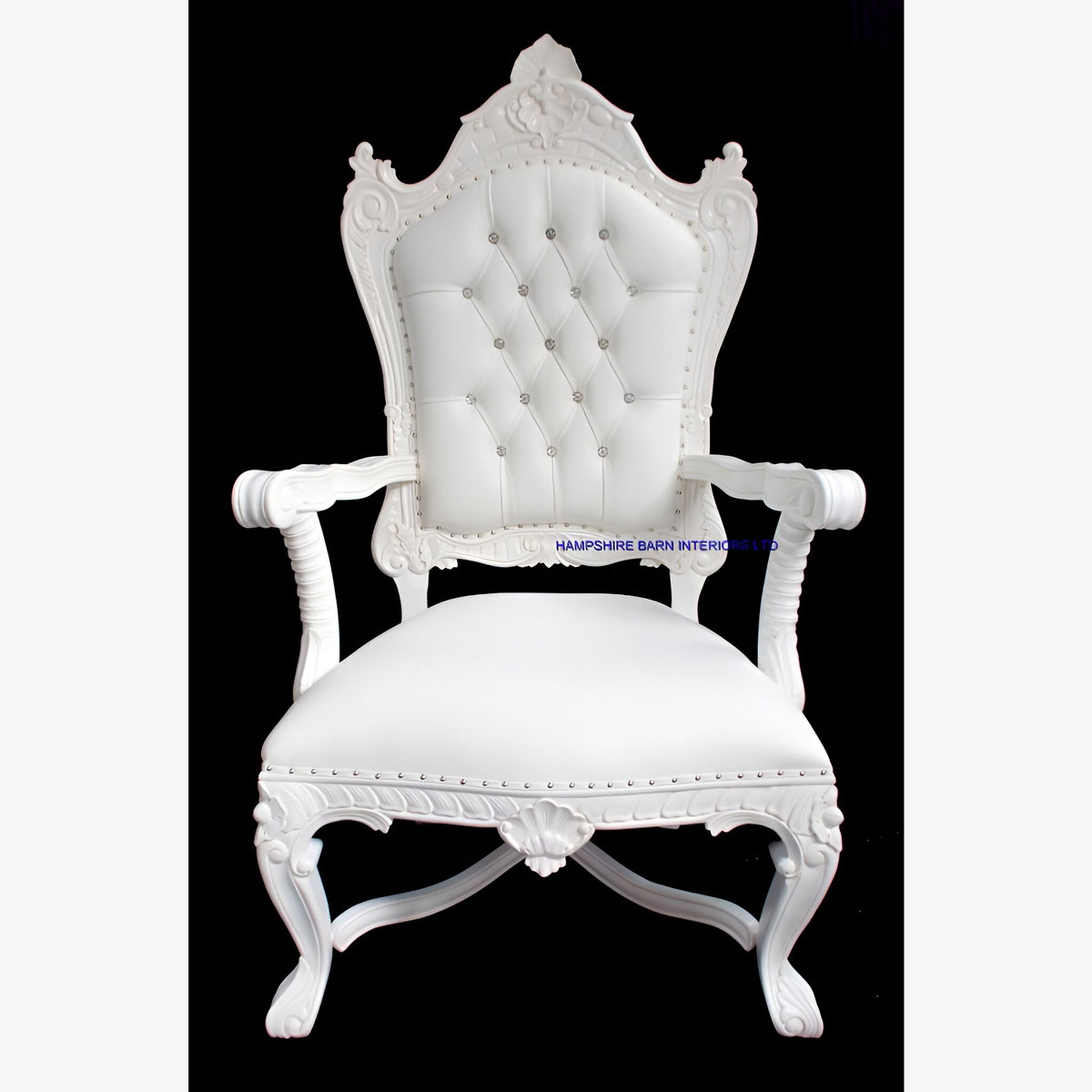 Diamond Trono Ultimo Di Diamante In White And White Faux Leather Upholstery Kings Throne 1 - Hampshire Barn Interiors - About Us -