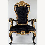 Emperor Great Large Unique Throne Chair In Black Finish With Hand Applied Gold Detailing And Upholstered In A Black Crushed Velvet 1 - Hampshire Barn Interiors - Emperor Great Large Unique Throne Chair In Black Finish With Hand Applied Gold Detailing And Upholstered In A Black Crushed Velvet -