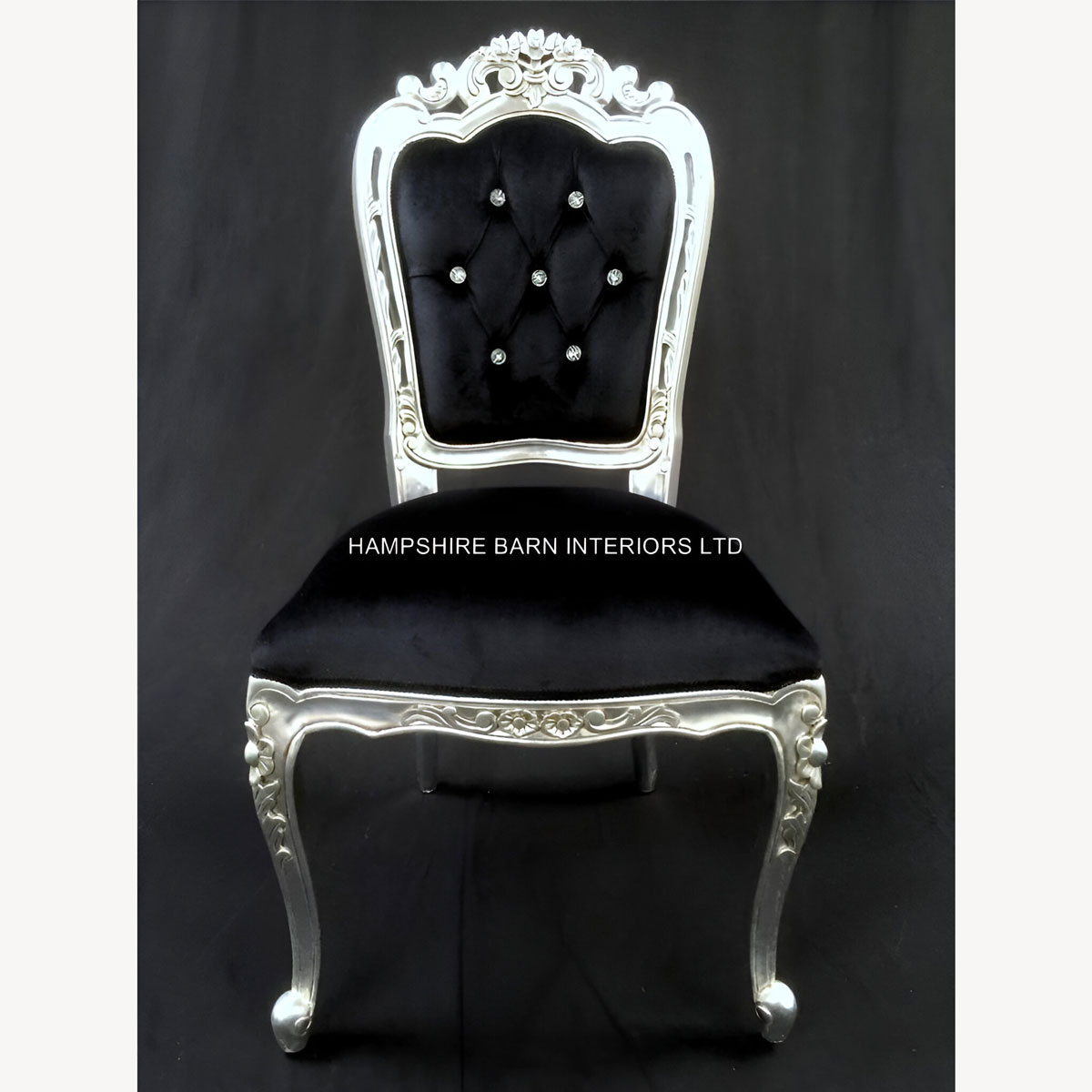 Franciscan Chair In Silver Leaf Black Velvet And Crystals Dining Or Occasional 1 - Hampshire Barn Interiors - Franciscan Chair In Silver Leaf Black Velvet And Crystals (Dining Or Occasional) -