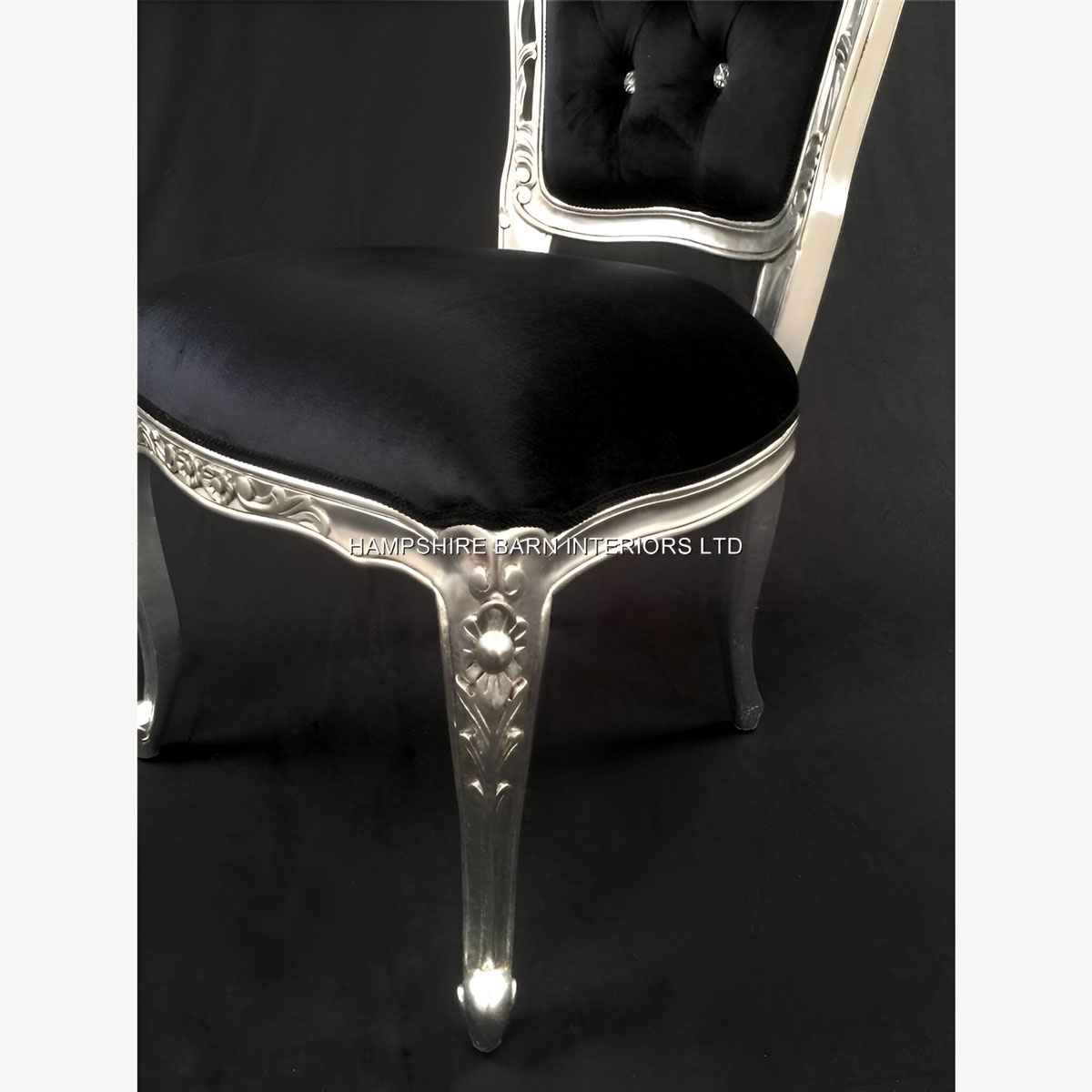 Franciscan Chair In Silver Leaf Black Velvet And Crystals Dining Or Occasional 2 - Hampshire Barn Interiors - Franciscan Chair In Silver Leaf Black Velvet And Crystals (Dining Or Occasional) -