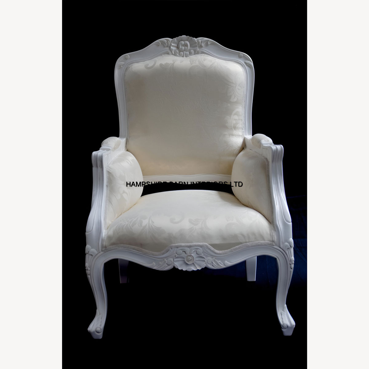 French Chateau Style Ornate Arm Chair Bedroom Antique White Boudoir Shop Lounge 1 - Hampshire Barn Interiors - French Chateau Style Ornate Arm Chair Bedroom Antique White Boudoir Shop Lounge -