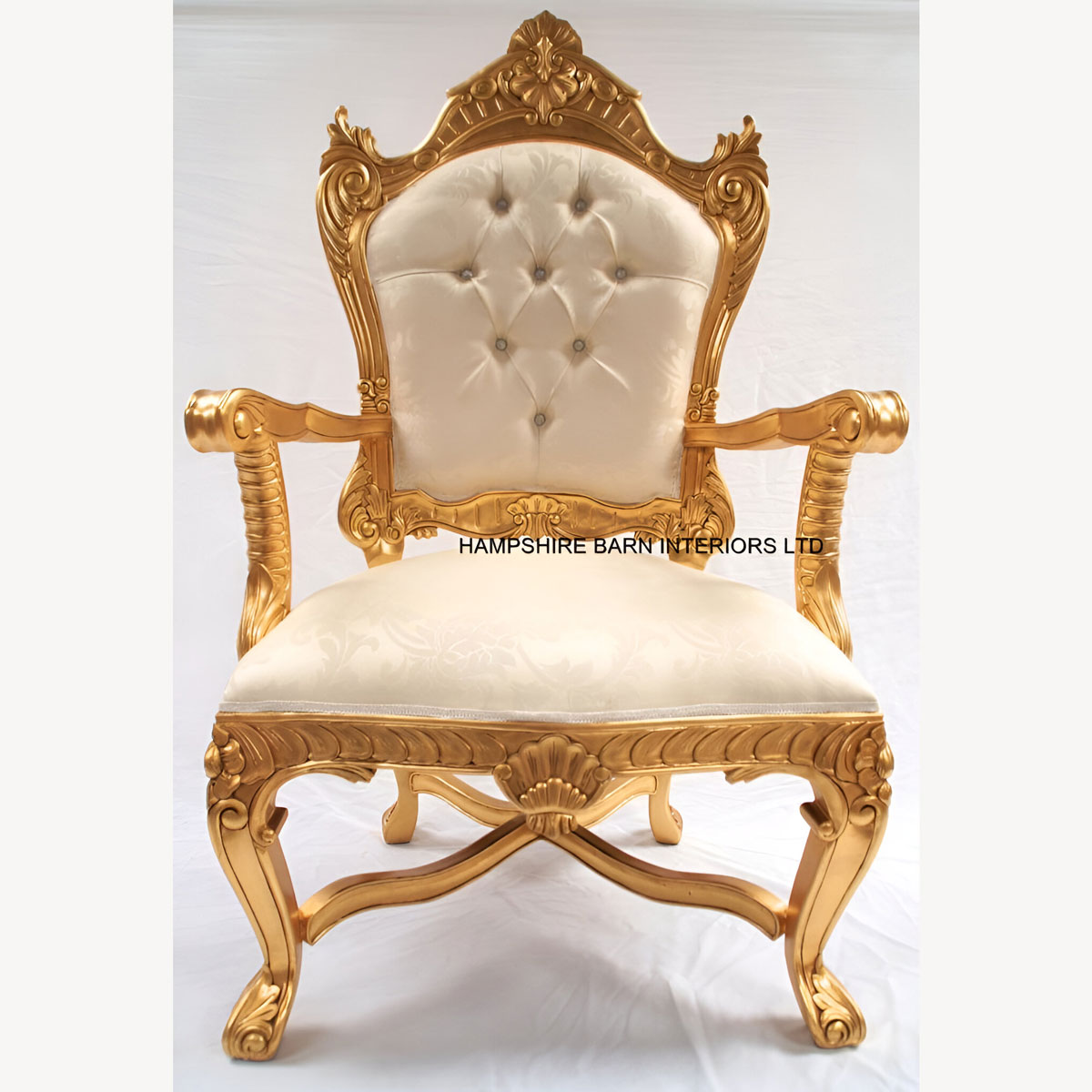 Gold Leaf Diamond Trono Ultimo Di Diamante With Ivory Cream Fabric Upholstery Kings Throne With Crystals 1 - Hampshire Barn Interiors - Gold Leaf Diamond Trono Ultimo Di Diamante With Ivory Cream Fabric Upholstery Kings Throne With Crystals -