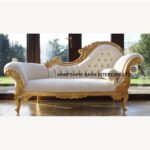Gold Leaf Medium Hampshire Chaise In Ivory Cream Fabric 1 - Hampshire Barn Interiors - Gold Leaf Medium Hampshire Chaise In Ivory Cream Fabric crystal buttoning -