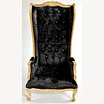 Gold Ornate High Back Porters Arm Chair In Black Crushed Velvet With Crystals 1 - Hampshire Barn Interiors - Gold Ornate High Back Porters Arm Chair In Black Crushed Velvet With Crystals -